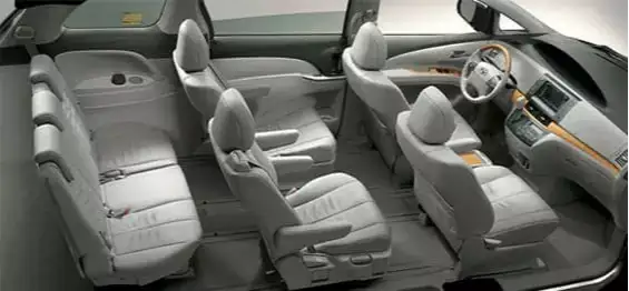 large Toyota Previa interior, passengers and drivers seats